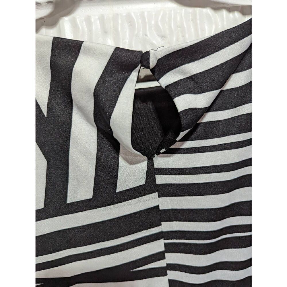 R & K Womens Black White Abstract Stripes Tie Waist Side Bow Midi Dress Size 18W - Picture 5 of 7
